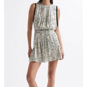 Reiss Cream Floral Mini Dress with Black Trim